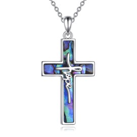 VONALA Abalone Cross Necklace 925 Sterling Silver Christian Jesus Faith Cross Jesus Jewellery Gifts for Women and Men Hope Sterling Silver, Sterling Silver, No Gemstone