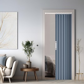 Magnetic Blackout Door Curtain, Foldable Room Divider for Bathroom/Bedroom/Living Room, Accordion Design (Blue)