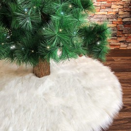 Deggodech Luxury Faux Fur Christmas Tree Skirt Large 78cm White Xmas Tree Skirt Soft Christmas Tree Base Cover Decorations New Year Party Supply (White, 78cm/30inch)