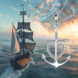 ANGSAU Anchor Necklace Sterling Silver Faith Hope Charity Pendant Heart Cross Anchor Jewelry Birthday Gifts for Women Men