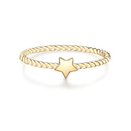 GLANZSTÜCKE MÜNCHEN Women's Ring Star Sterling Silver Yellow Gold-Plated - Motif Ring Friendship Ring Simple, 60, Sterling Silver, No Gemstone