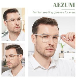 AEZUNI 6.00 Retro Oversized Reading Glasses for Men Classic Large Frame Readers 100 150 200 250 300 350 400 500 600 (Transparent)