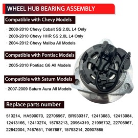 NITOYO 513214 Front Wheel Bearing Hub Assembly Compatible with 2008-2010 Chevy Cobalt HHR 2008-2010, Malibu 2004-2012, Pontiac G6 2005-2010, Saturn Aura 2007-2009, 5 Lugs w/ABS