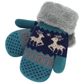 Kids Winter Thermal Gloves with String Toddler Fleece Lined Mittens Children Thick Warm Full Finger Mittens Child Windproof Snow Ski Gloves Cute Cartoon Deer Gloves for Boys Girls Age 2-12 Xmas Gift
