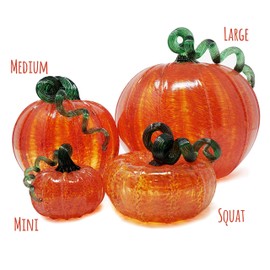 Luke Adams Glass | 5" Squat Glass Pumpkin | Handmade Table Top Home Décor | Outdoor Collectible Sculpture (Orange)