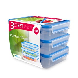 Emsa 515645 Food Clip & Close, Plastic, Transparent / Blue, 1.2 Liter, Set of 3 boxes