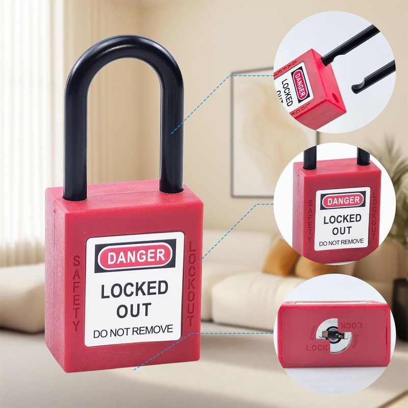 Flylin 10 Sets Safety Lockout Padlock, 38mm Red Lockout with