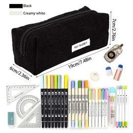ZYEKIU Pack of 2 Pencil Cases, Cord Fabric Pencil Case, Washable Pencil Case with Practical Zip, Portable Pencil Case for Teenagers, Men and Women, White+Black, Pencil case