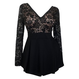 eVogues Plus Size Lace Overlay Romper Dress Black - 3X