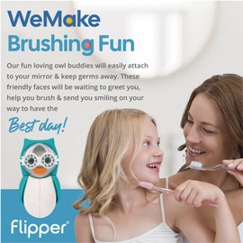 Flipper Owl Toothbrush Cover Green – Make Toothbrushing Time Fun with Our Kids Toothbrush Holder with Cover – Suction Cup Toothbrush Holder with Toothbrush Sand Timer Eyes for 1 min Brushing