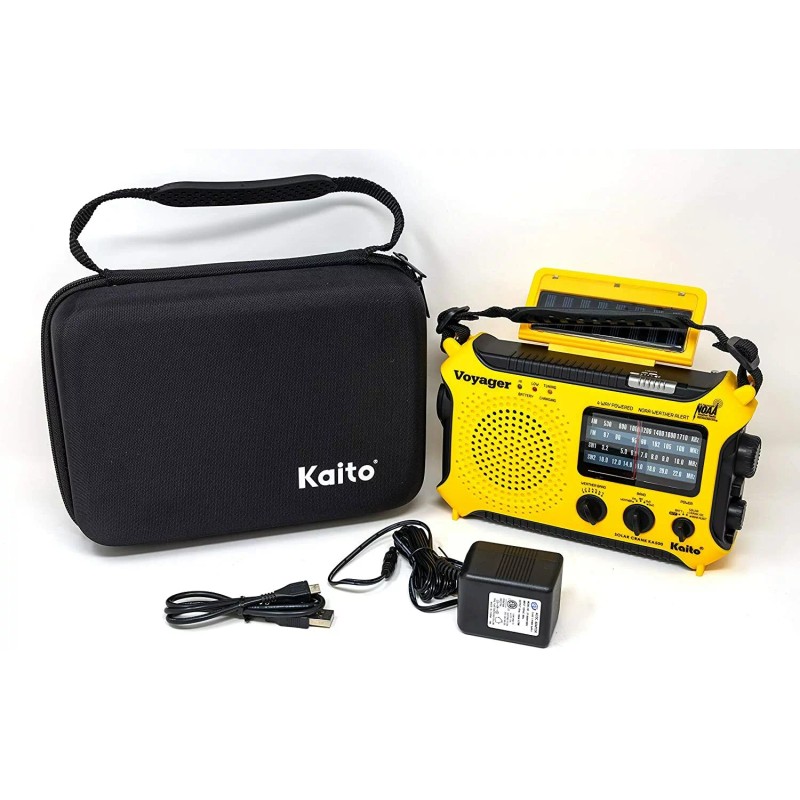 Kaito KA500 Voyager Solar Crank Emergency Weather Alert Radio Bundle