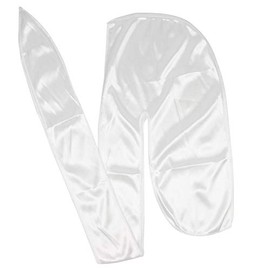 RAGBYB Men Silk Durag Long Straps Bandanas for Men Headwear Waves Cap (White)