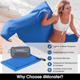 4Monster Toallas de camping súper absorbentes, toalla de viaje de microfibra de secado rápido, ultra suave, compacta, toalla de gimnasio para playa, senderismo, yoga, viajes, mochila deportiva
