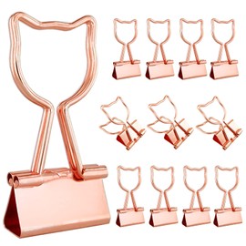 5WYOUKE Cat Shaped Double Clips, Cat Clips, Cat Clips, 0.7 inches (19 mm), Small, Binder Clips, Cat Design, Metal, Document Organizer, Office Supplies, Office, Stationery, Cute, Cats, Rose Gold