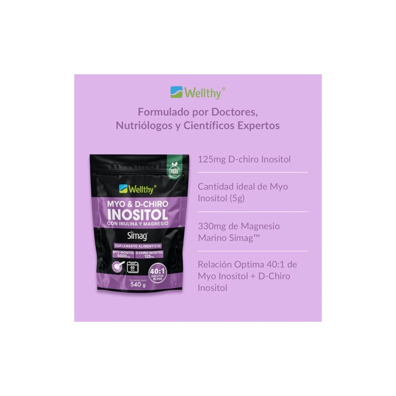 Wellthy Myo Chiro Inositol Polvo 540g Inulina Magnesio Marino Mezcla