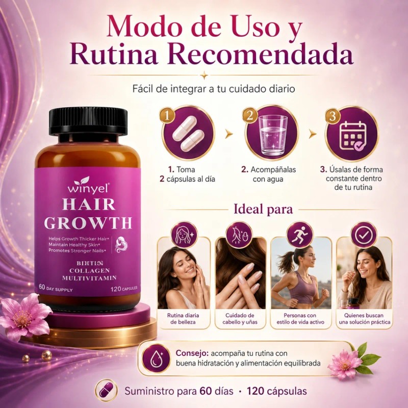 2 Hair Growth Biotina Colágeno Cabello Y Uñas 120 Caps