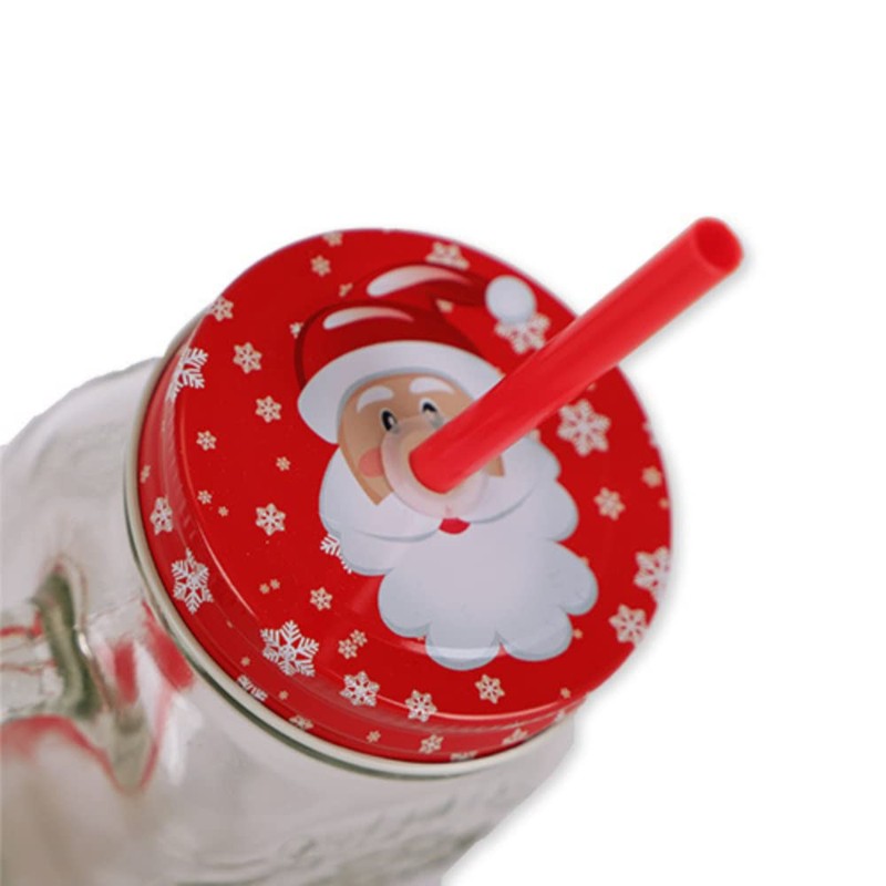 FabFinds Mason Jars with Lids and Straws Christmas Character Mason