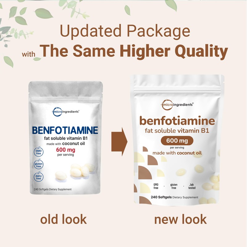 Micro Ingredients Vitamin B1 Benfotiamine 600mg Per Serving, 240 Coconut