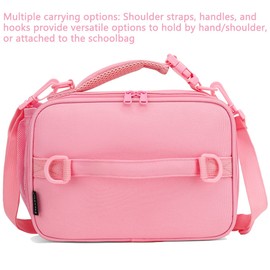 FlowFly Kids Lunch Bag, Durable Insulated School Lunch Box with Shoulder Strap and Bottle Holder, Water-resistant Thermal Small Lunch Cooler Tote for Teen Boys & Girls,Pink