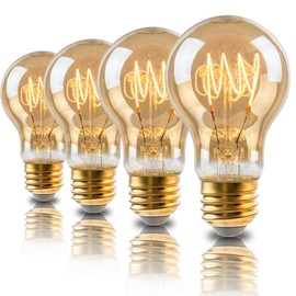 Wesome Lighting Warm LED Edison Light Bulbs, A19 4W Dimmable Vintage Edison Bulbs, Equivalent 40 Watt Incandescent Bulbs, Warm White 2200K, Amber Old Fashioned LED Bulbs, E26 Base - 4 Pack
