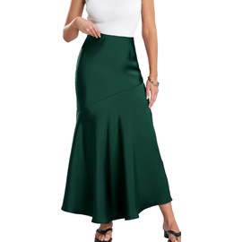 Maeau Women's Pencil Skirt Satin Hip Skirt Pleated Bodycon Skirt High Waist Bell Skirt A Line Satin Skirt Elastic Waist Half Skirt Bodycon Business Skirt Party Skirt S-XL, Green