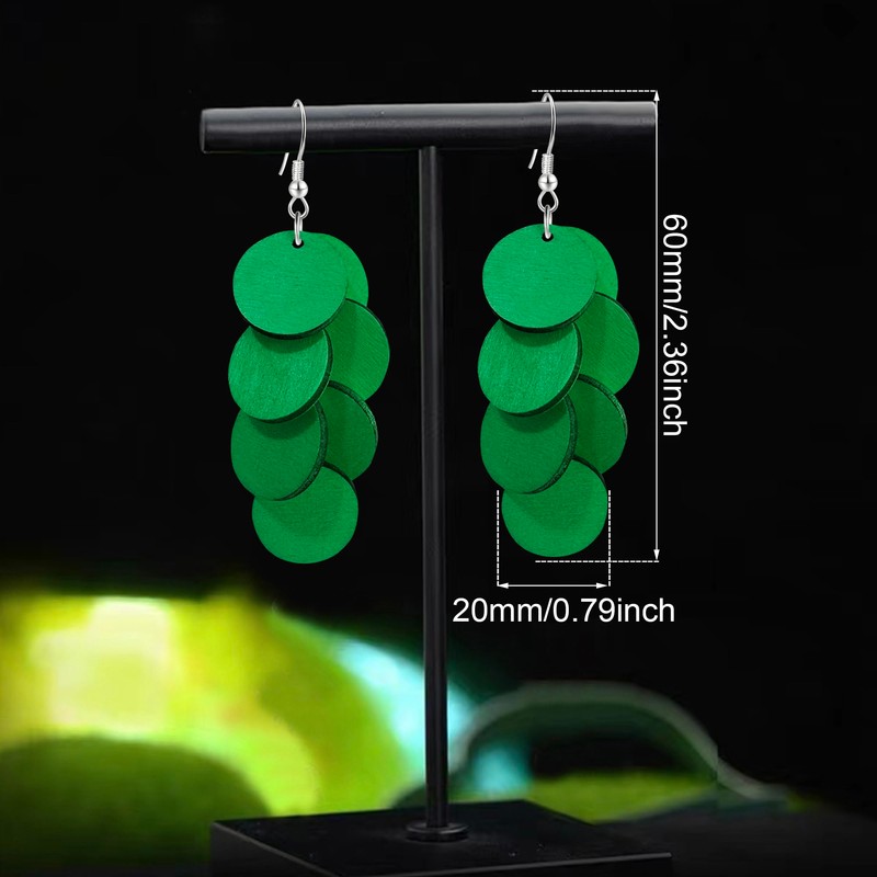 JIMARIN Handmade Bohemian Wooden Round Geometry Dangle Drop Earrings Long