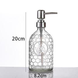 WAIT FLY Colorful Embossed Glass Soap Dispenser with Plastic Pump, Refillable Lotion Soap Bottle, Dish Soap Dispenser, Hand Soap Dispenser, Home Decoration-Clear-Bee-16 OZ