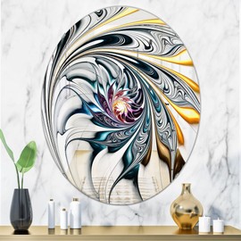 Designart Mirrors for Wall 'White Stained Glass Floral Art'- Vanity Mirror, Oval Mirrors for Bathroom, Wall Mirrors for Living Room, Mirrors for Bedroom - Oval Mirror - Large Sizes - 24" X 36"
