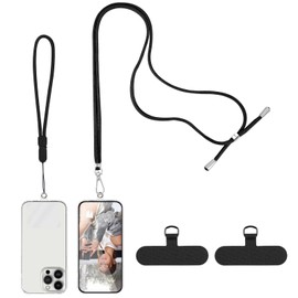 Andibro Universal Phone Lanyard, Adjustable Crossbody Phone Strap Anti-Theft Neck Shoulder Strap with 1 Wrist Strap 2 Patch(Black)