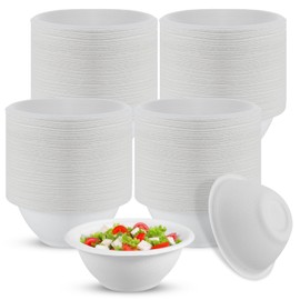 Prasacco 300 Pack White Paper Bowls 8oz Paper Bowls Disposable Heavy Duty Sugar Cane Fibers Bowl for Hot Soup and Milk Cereals Use Camping,Party,Birthday,Festivals