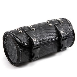 APEBAZY Universal Motorcycle Handlebar Bag, PU Crocodile Leather Adjustable Bag Sissy Bar Tool Bags Waterproof Motorcycle Saddle Bags with Quick Release Buckles (Black)
