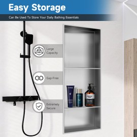 BATHFINESSE Shower Niche 13 × 31, 3 Shelves Wall Niche Recessed Shelf for Bathroom Storage, Shower Niche Insert Tile Ready No Tile Needed Over Mount Installation, Brushed Nickel