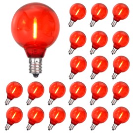 MAINDECO 25 Pack G40 LED Replacement Bulbs,120V 0.5W,E12 Base,for Outdoor String Lights-Red