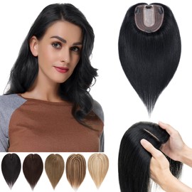 MY-LADY Clip in Human Hair Topper for Women 130% Density 10 * 12cm Silk Base 40g 12 inch #1 Jet Black Remy Hair Top Hairpieces No Bangs