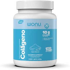 WONU I Colágeno Hidrolizado I 345g I 30 Servicios I Sabor Natural I Con Ácido Hiluronico Y Vitamina I Sin Azúcar