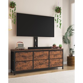 DrawXynth TV Stand with Mount, Fabric Dresser with 6 Drawers for 32/45/55/60/65/75/85 inch TVs, Dresser Entertainment Center, Modern Media TV Console Table