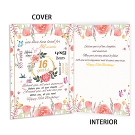 Funny 16th Birthday Card, Sweet 16 Year Old Birthday Gifts for Daughter Niece Granddaughter Sister, Lovely 16th Birthday Decorations for Girls, Unique Sixteen Bday Card