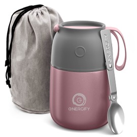 ENERGIFY Vacuum Insulated Food Jar Wide Mouth 17 Oz Soup Thermo with Folding Spoon - Thermal Lunch Containers for Kids & Adults - Leak Proof Stainless Steel Thermos for Hot Food Keep 12H and Cold 24H