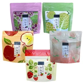 5 kinds of fruit tea set "Muskmelon Japanese Black Tea 2g x 5p", Koshu Grape Japanese Tea 2g x 5p", "Japanese Tea with Beetle Apple 2g x 5p", "Red Cheek Japanese Tea 2g x 5p", "White Peach Japanese