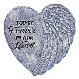 OrnamentallyYou Elegant Resin Stepping Stone, Outdoor Garden Pathway Decoration (You’re Forever in Our Hearts Angel Wing Stepping Stone, 9.5" Garden Decorative Memorial Resin Figurine)