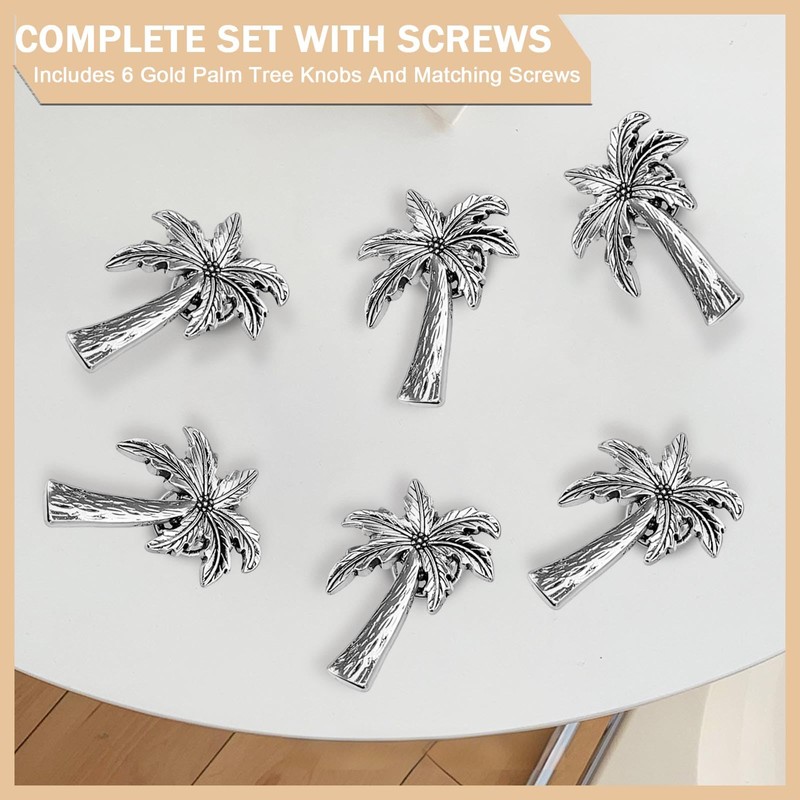 WBNYX Silver Palm Tree Cabinet Knobs - 6 Pcs Coconut