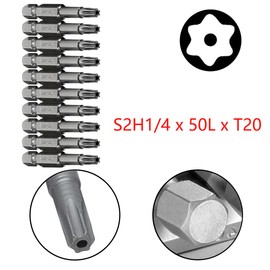 COMOK 10pcs 50mm Long 1/4 Inch Hex Shank T20 Torx Head Magnetic Screw Driver Bit Set Security Tamper Proof Star 6 Point Screwdriver Kit Tools