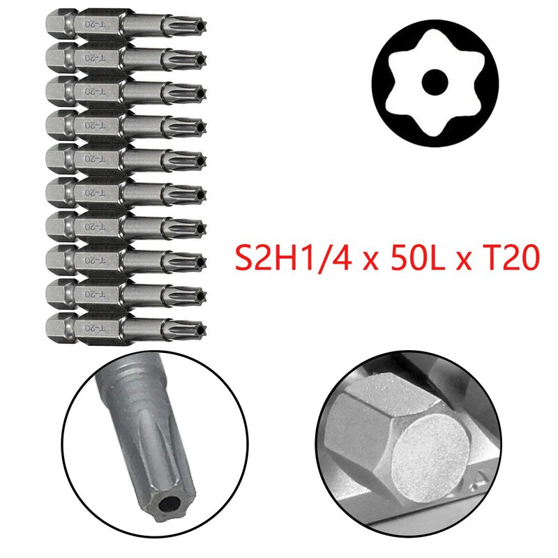 COMOK 10pcs 50mm Long 1/4 Inch Hex Shank T20 Torx