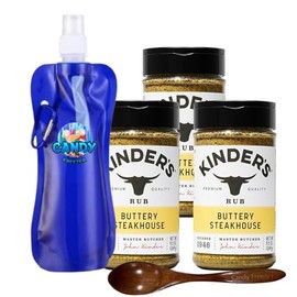 Kinder’s – Three (3) 5.5oz Bottles – Premium BBQ Seasoning for Grilling & Roasting – No MSG, Gluten-Free, Non-GMO – Includes Candy Freezer Collapsible Bottle & Wooden Spoon (Total 28.5 oz) ( Buttery Steakhouse Rub )