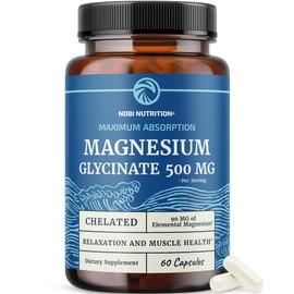 Nobi Nutrition Glicinato de magnesio 500 mg  Quelado para una alta absorción  Relajación muscular, huesos, corazón, nervios, sueño y apoyo para...    