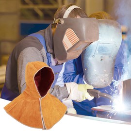 Leather Welding Cap, Breathable Cowhide Scarf Hat Protective Caps with Neck Shoulder Drape, Anti-Splash Heat Insulation, Electric Soldering, Work Safety, Head Guard for Welders