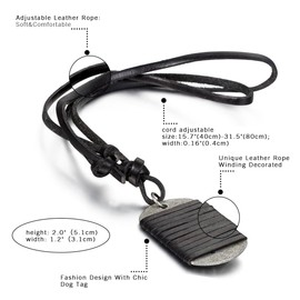 OIDEA Men's Necklace with Leather Rope Dogtag Pendant: Black Leather Chain Adjustable Length 40-80 cm Military Dog Tag Jewellery Gift for Men Boys, Leather