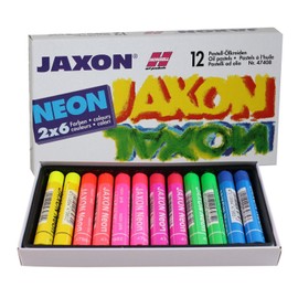 Honsell 47408 - Jaxon Ölpastellkreide, 12er Set, 2 x 6 Neon-Farben im Kartonetui, brillante, lichtechte Farben, für Künstler, Hobbymaler, Kinder, Schule, Kunstunterricht, frei von Schadstoffen