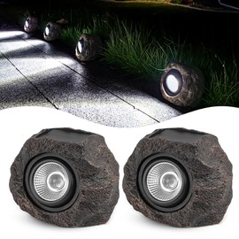 Candieslife Solar Garden Rock Lights Outdoor - IP65 LED Waterproof Solar Spotlight, Solar Powered Landscape Lights Decorative Garden Stone Lights for Pathway, Walkway, Yard, Patio (2 Pack)