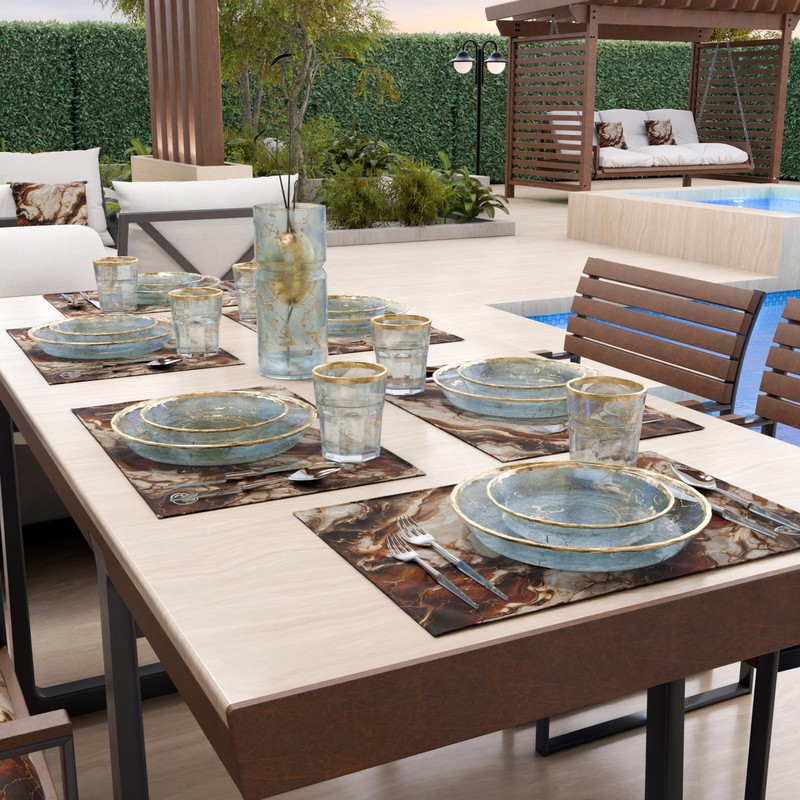 MARBLELIZED - Washable American Placemats, Brown Marble Effect Fabric Placemats,